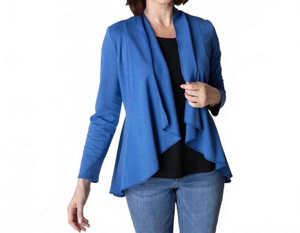 NEW HABITAT women's french terry drape front jacket in blue